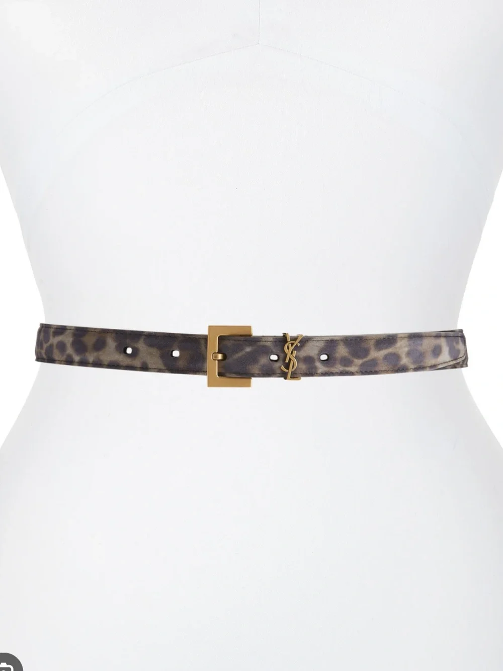Saint Laurent Cassandre Monogram Leopard Print Leather Belt Manto Grey Brown 85